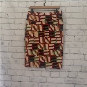 LuLaRoe Multicolor Geometric Pencil Skirt - Red, Cream, Green, Black